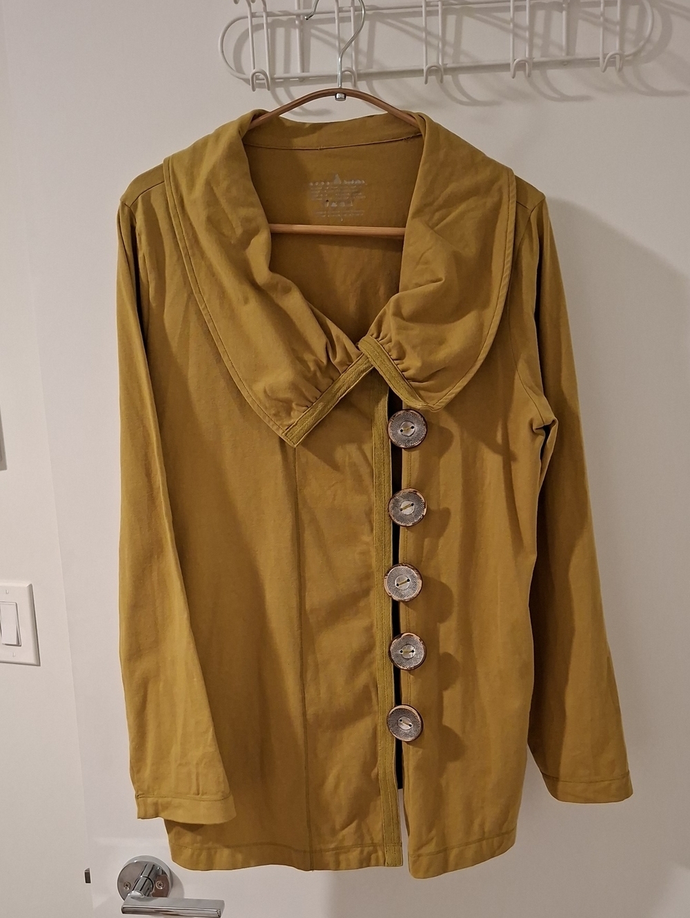 Neon Buddha Chartreuse Cotton Asymmetrical Statement Collar Coat (Size S)